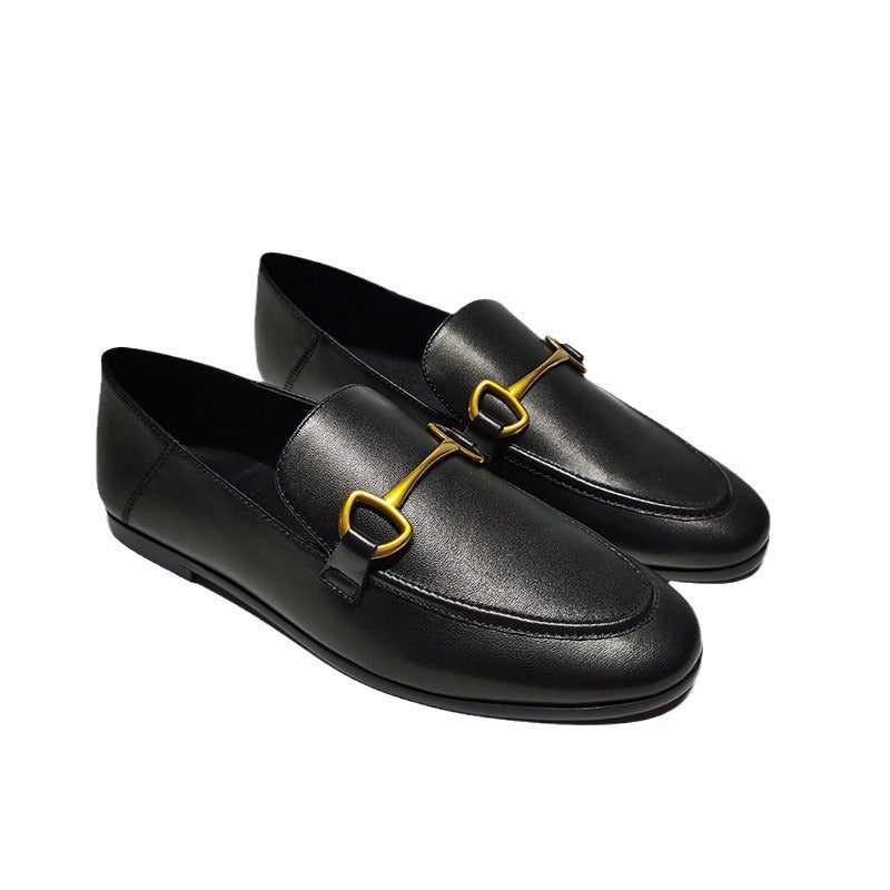 Women's Sheepskin Metal Round Toe Flat Bottom Jeans Women's Casual Shoes
