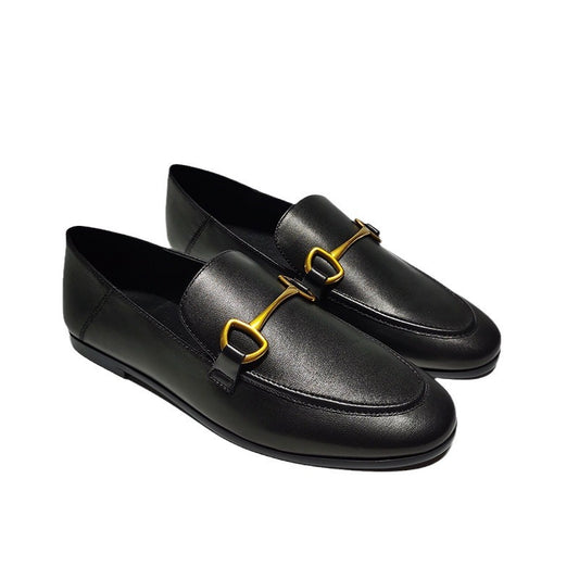 Women's Sheepskin Metal Round Toe Flat Bottom Jeans Women's Casual Shoes