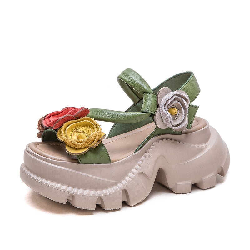 Women's Artistic Retro Style Flower Muffin Peep Platform Sandals