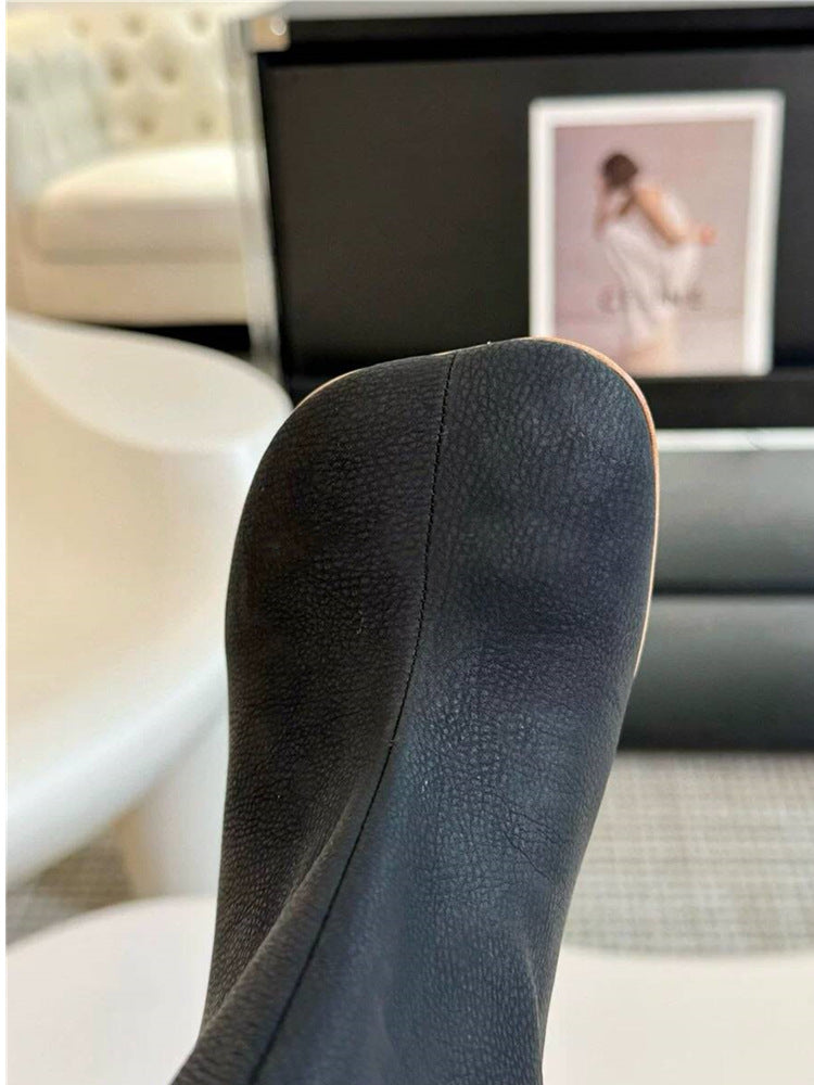Toe Vintage Frosted Suede Baggy Straight Trousers Pipe Plus Women's Leather Boots