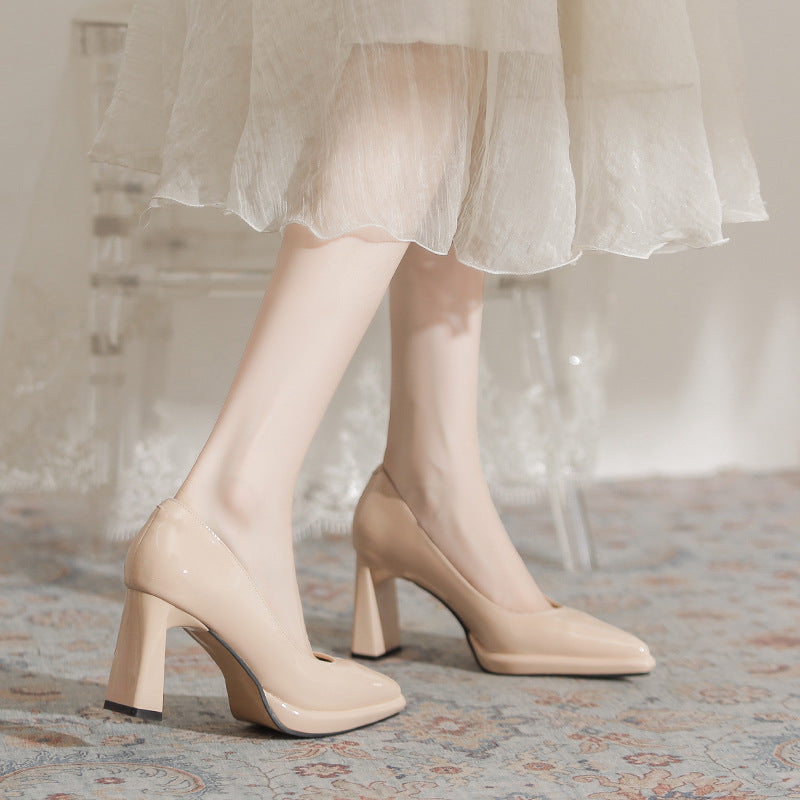 Women's Nude Waterproof Platform High Elegant Patent Chunky Comfortable Women's Fashion Shoes