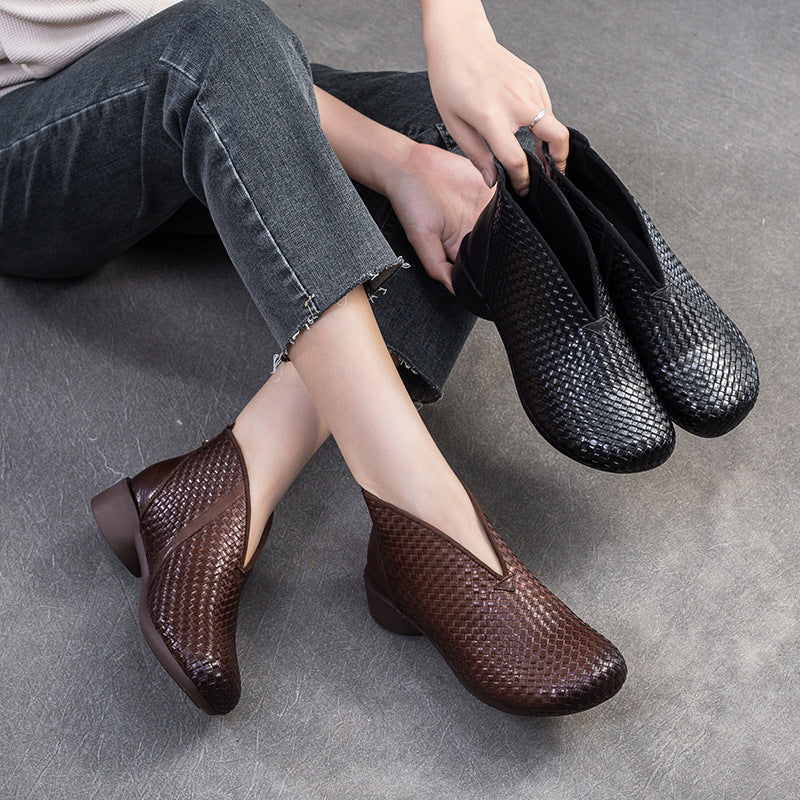 Women's Shu First Layer Cowhide Handmade Weave Vintage Women's Leather Boots