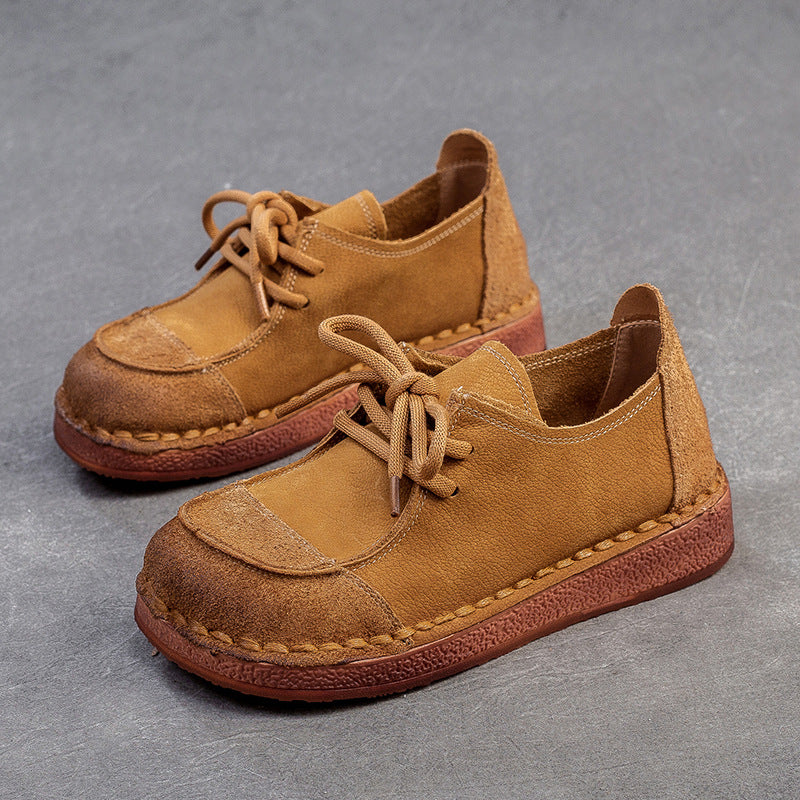 Women's Niche Top Layer Cowhide Flat Bottom Women's Casual Shoes
