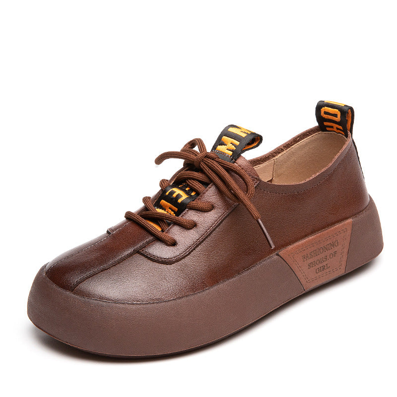 Women's Layer Cowhide Genuine Brogue British Style Casual Shoes