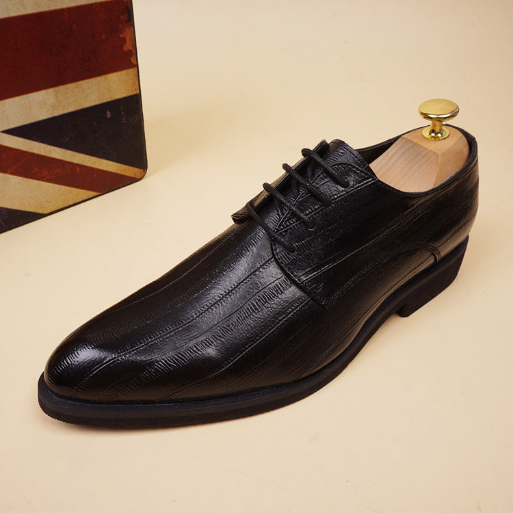 Men's Korean Style Pointed Toe Business Fashion Height Increasing Insole Leather Shoes