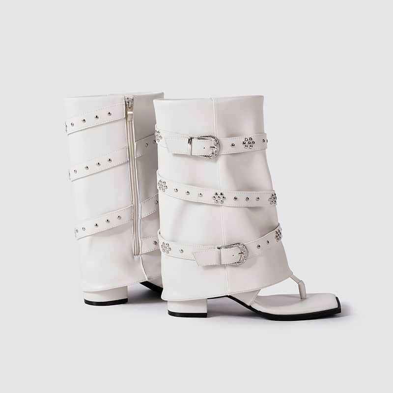 Women's Punk Black Rivet Flip-flops Summer Retro Buckle Women's Shoes