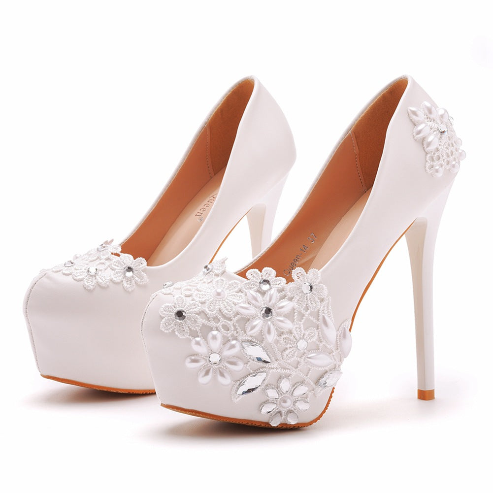 Pearl Party Plus Size Stiletto Waterproof Women's Shoes