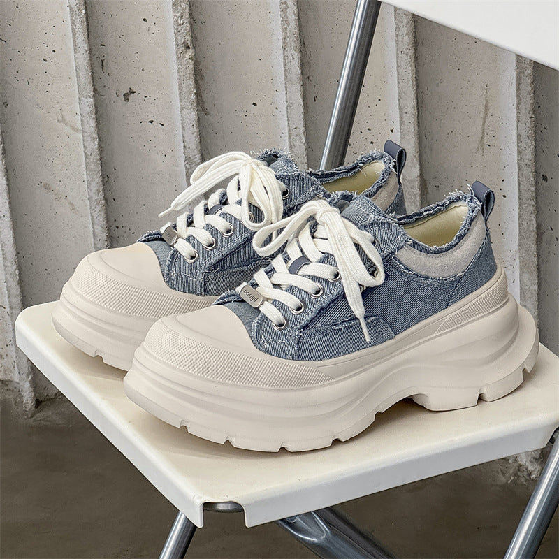 Men's Thick Bottom Height Increasing Round Toe White Muffin Men's Board Shoes