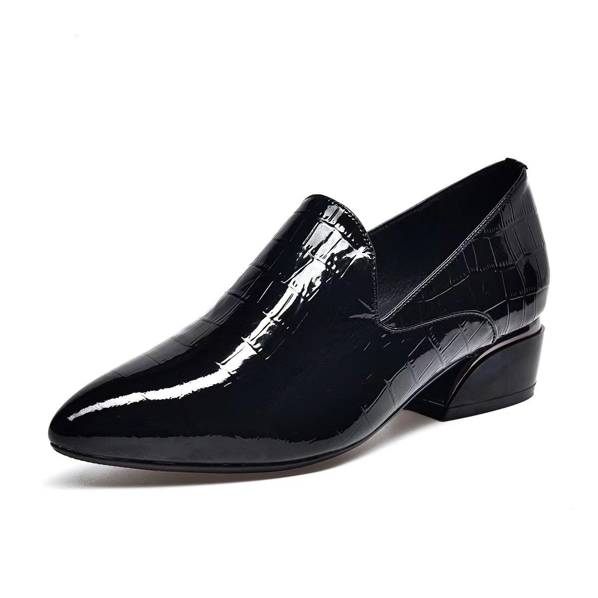 Women's Deep Mouth Pointed Toe Chunky Shiny Women's Fashion Shoes