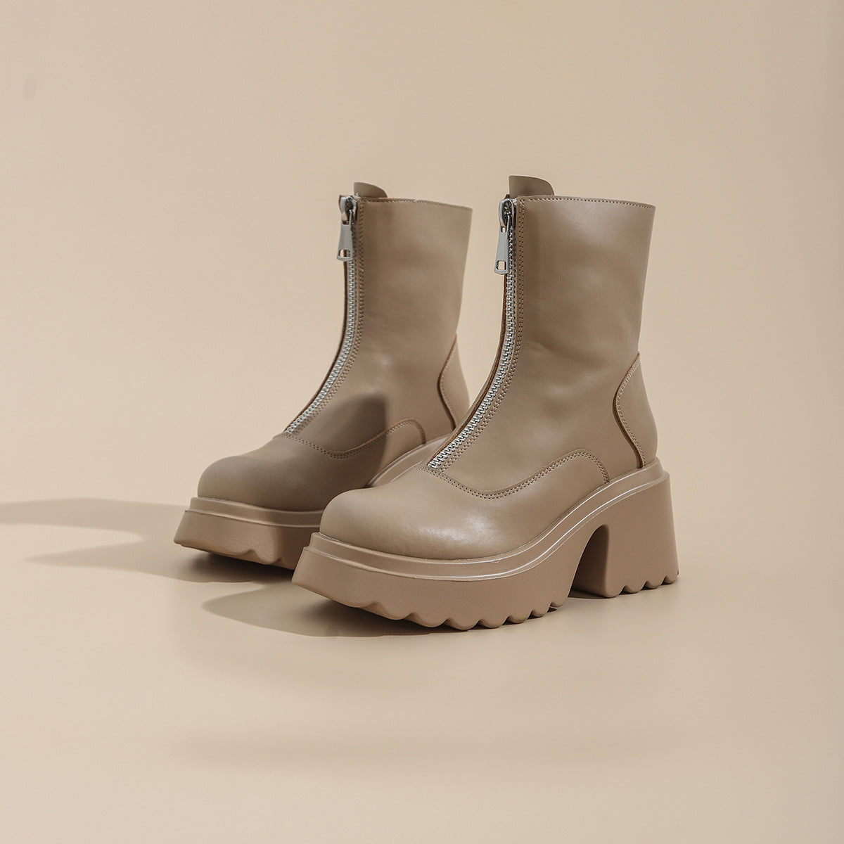 Women's Platform Thick Bottom High Front Zipper Thin Boots