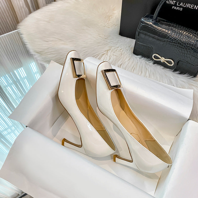 Women's Buckle Chunky High Stiletto Toe High-grade Commuter Heels