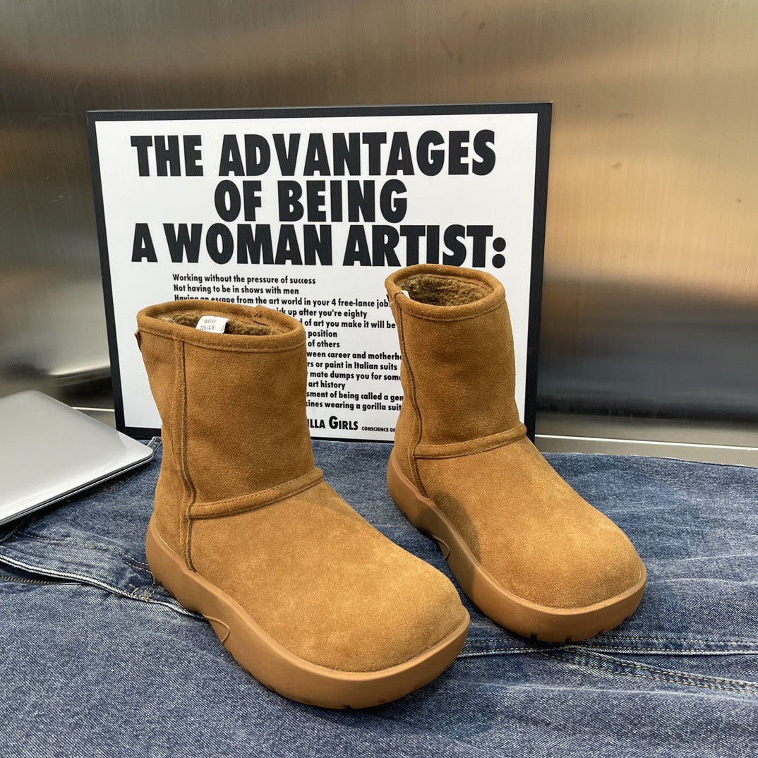 Women's Winter Triangle Mark Ankle Real With Fleece Lining Snow Boots