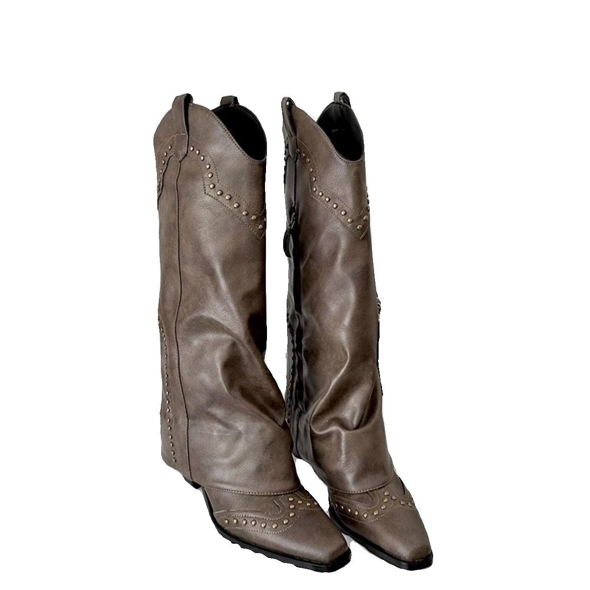 Women's Style Pointed Toe Pantyhose Autumn Rivets Long Below The Women's Leather Boots