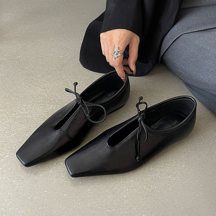 Cowhide Shallow Mouth Pumps Female Low Spring Authentic Square Toe Women's Fashion Shoes