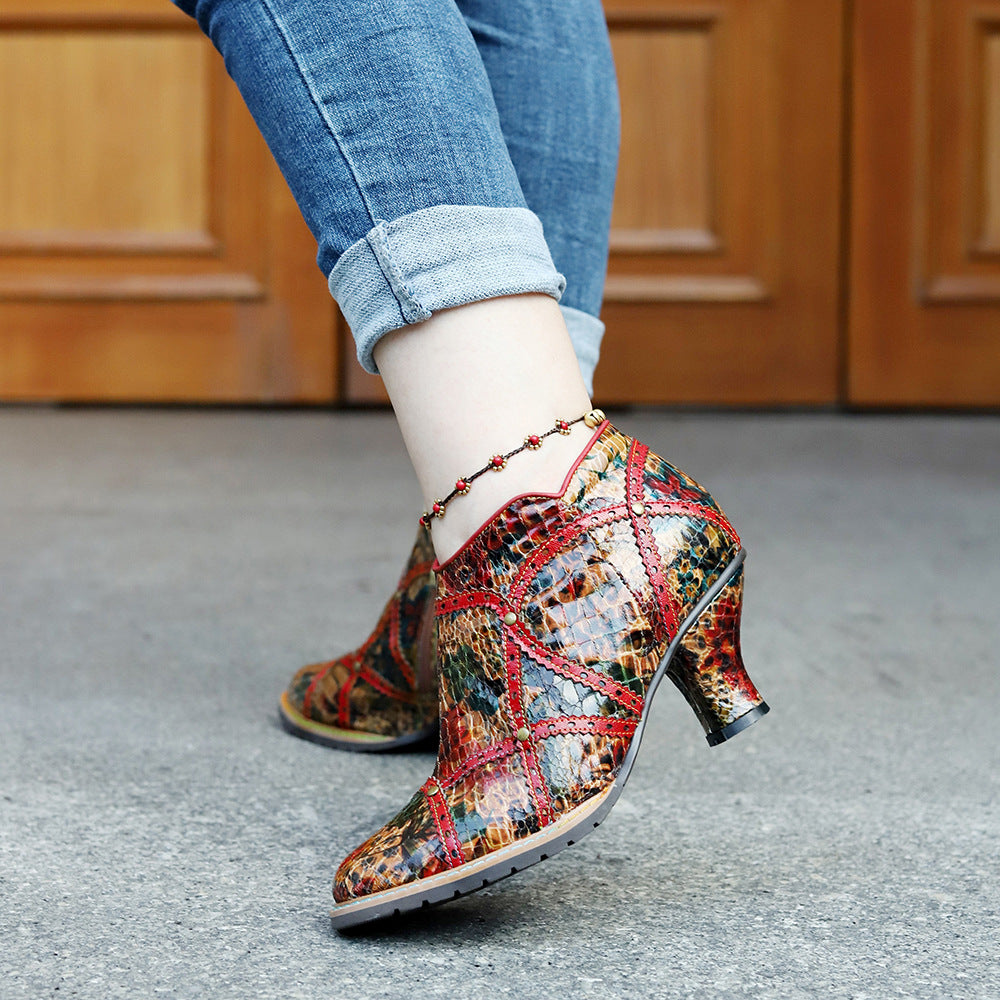 Hand-rub Color Rivet Stitching High Pumps Women's Shoes