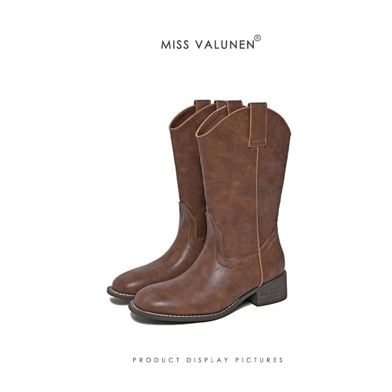 Style Western Cowboy Square Toe Short Tube Boots