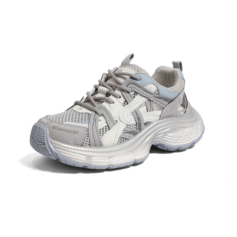 Women's Clunky Thick-soled Summer Mesh Breathable Hollow Thin Lightweight Exercise Running Sneakers