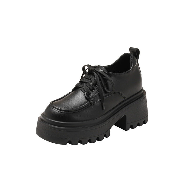 Spring Height Increasing Insole Black Platform Muffin British Style Loafers