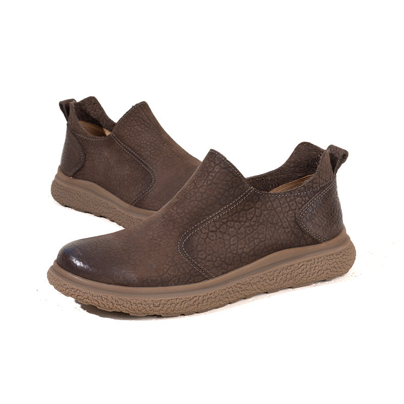 Men's Travel First Layer Cowhide Spring Soft Bottom Breathable Side Men's Casual Leather Shoes