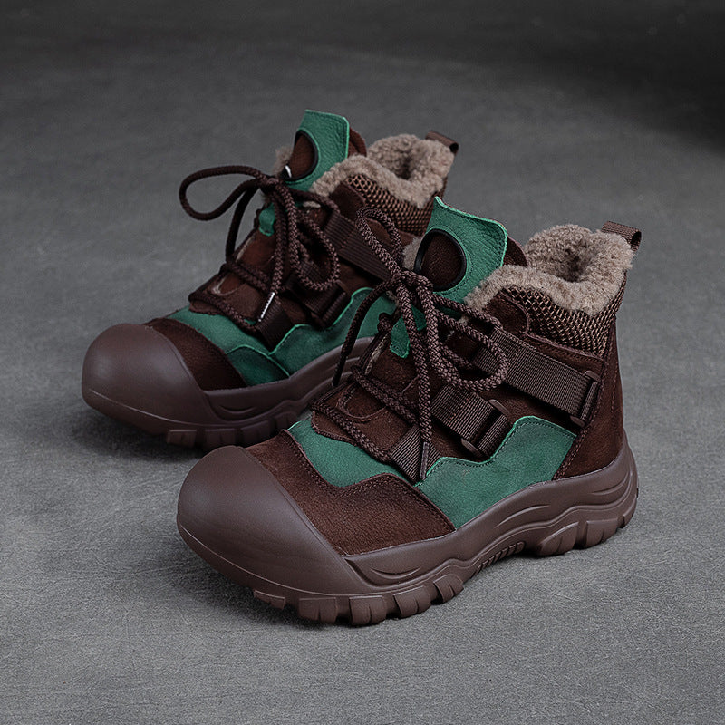 Women's Bottom Fleece-lined Warm High First Layer Cowhide Women's Shoes