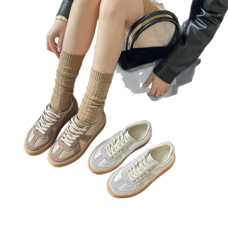 Women's German Training Genuine Stitching French Retro Round Women's Casual Shoes