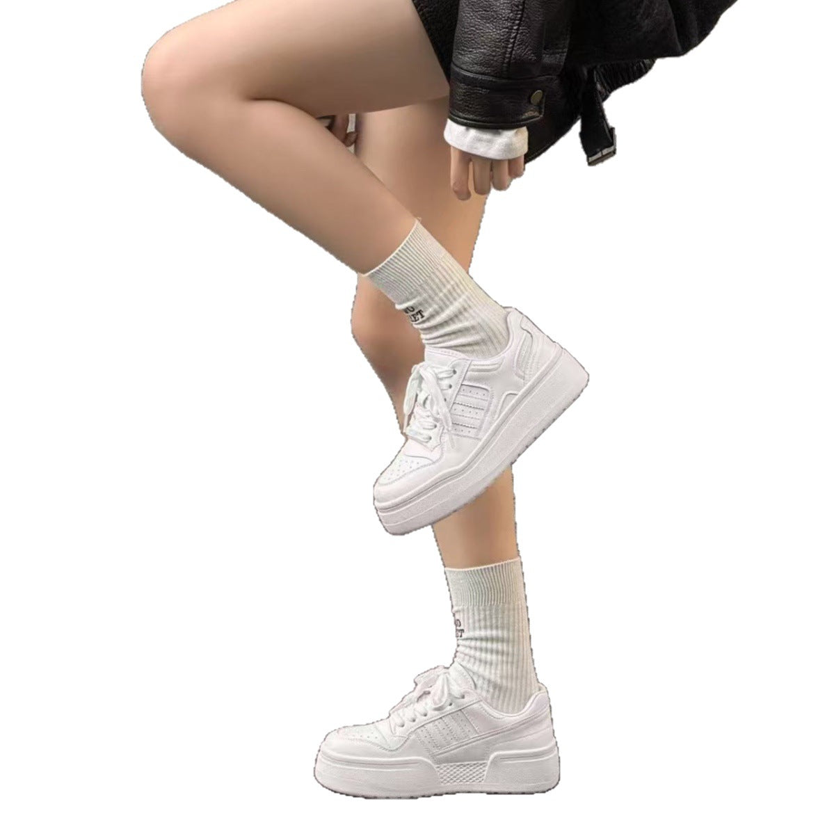 Women's Distressed White Thick Sole Elevator Wild Sports Women's Casual Shoes