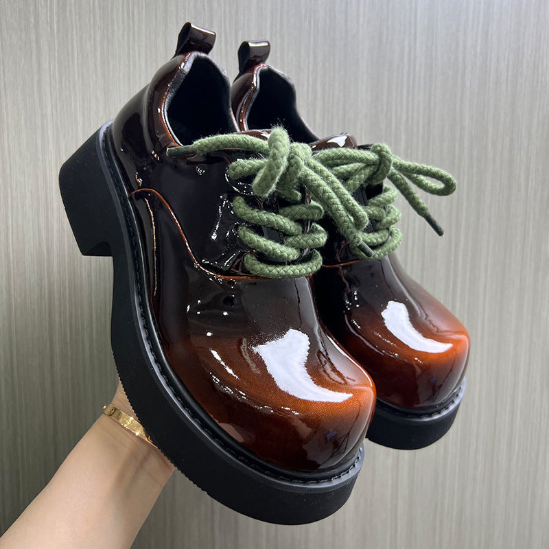 Men's Head Winter Leisure Light People Thick-soled British Style Round Men's Casual Leather Shoes