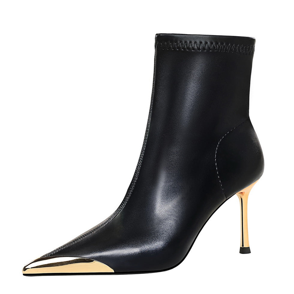 Women's Winter Stiletto Bootie Metal Pointed Toe Fashion Women's Leather Boots