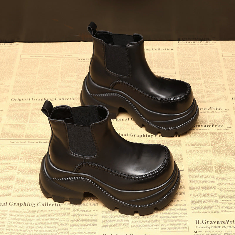 Women's Platform Height Increasing Insole Chelsea Ankle Autumn Muffin Short Boots