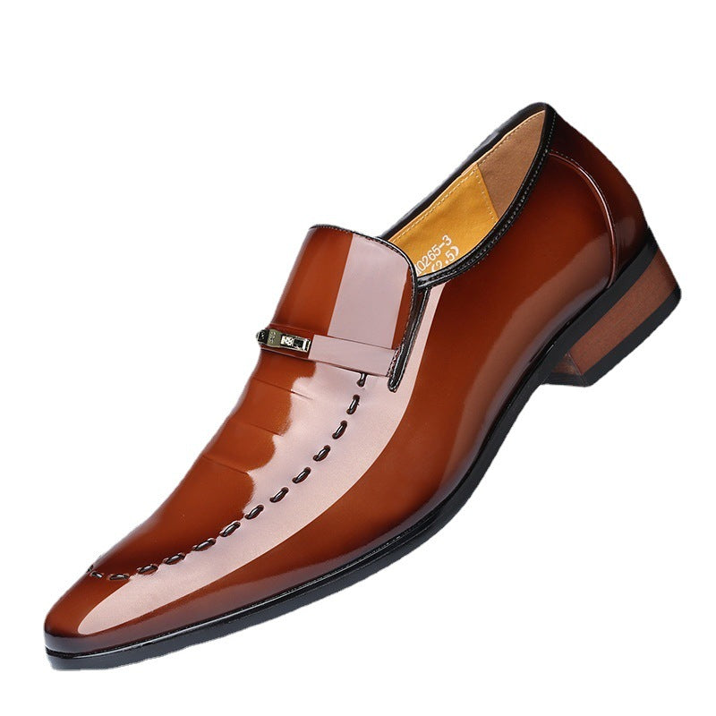 Men's Cowhide Business Korean Version Pointed Toe Shiny Patent Leather Shoes