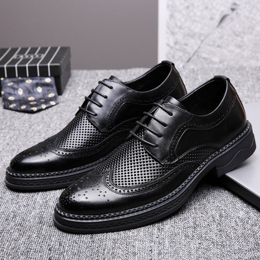 Men's Business Formal Wear Fashion British Cowhide Hollow Wedding Leather Shoes