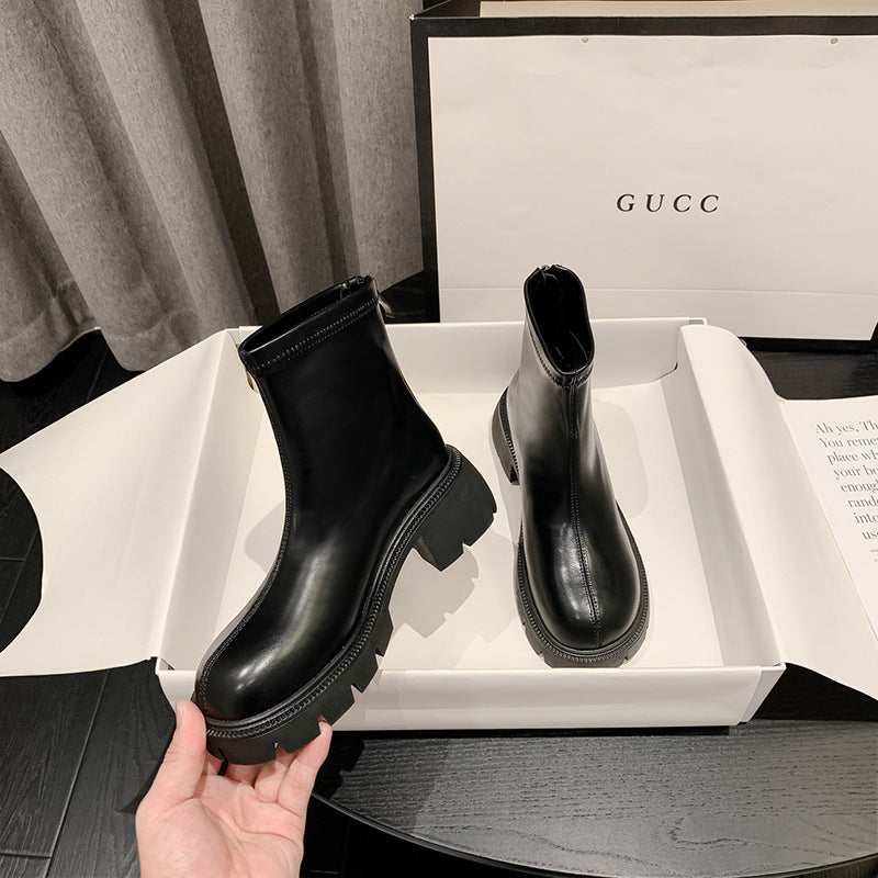 Women's Small Size Platform Ankle Fashion Martin Women's Leather Boots
