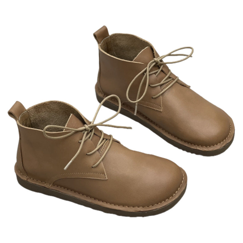 Women's Short Round Head Flat Mori First Women's Leather Boots