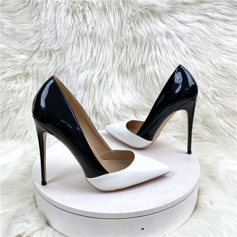 Women's Black White High Pointed Stiletto Shallow Heels