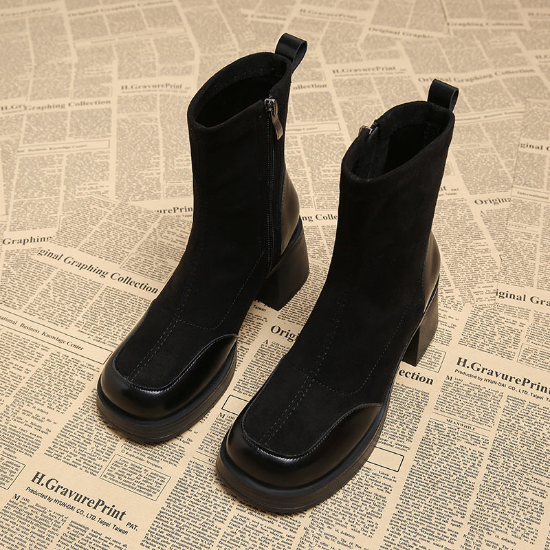 Women's French Style High Martin Square Toe Boots