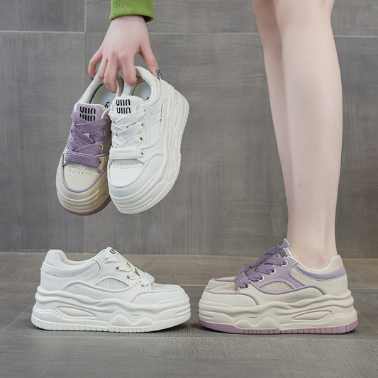 Women's Hidden White Small Spring Fashionable Genuine Sneakers
