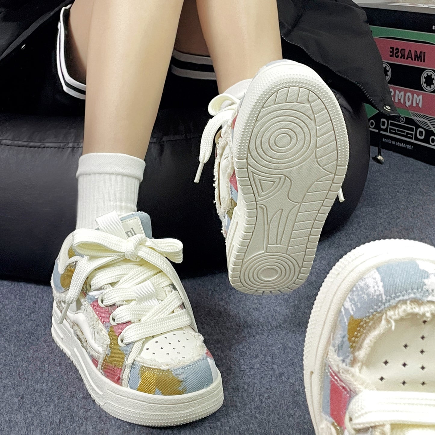 Men's Year's Denim Iti National Fashion Couple Platform Street Bread Sneakers