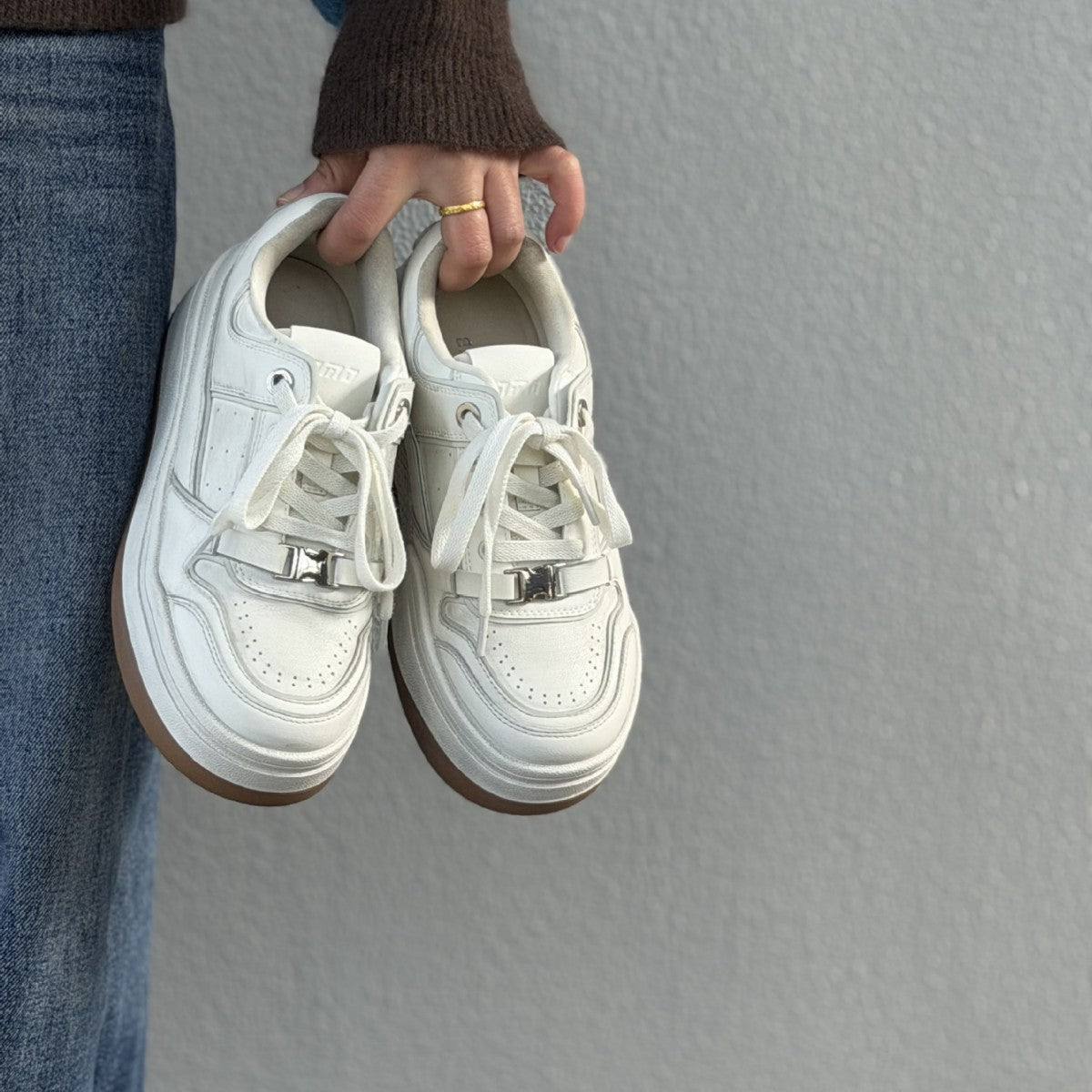 Women's Platform White Polished Retro Fashion Board Casual Shoes
