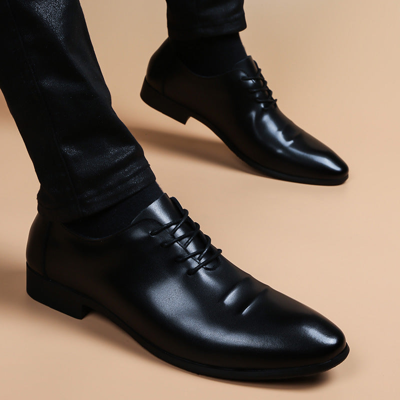 Men's Genuine Fashion Soft Black Breathable Height Increasing Insole Business Men's Casual Leather Shoes