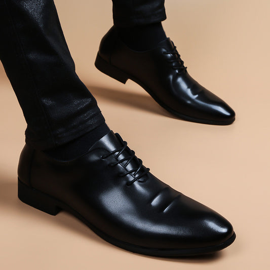 Men's Genuine Fashion Soft Black Breathable Height Increasing Insole Business Men's Casual Leather Shoes