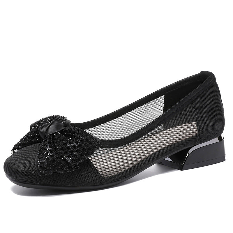 Women's Chunky Fashion Low Round Head Butterfly Women's Shoes