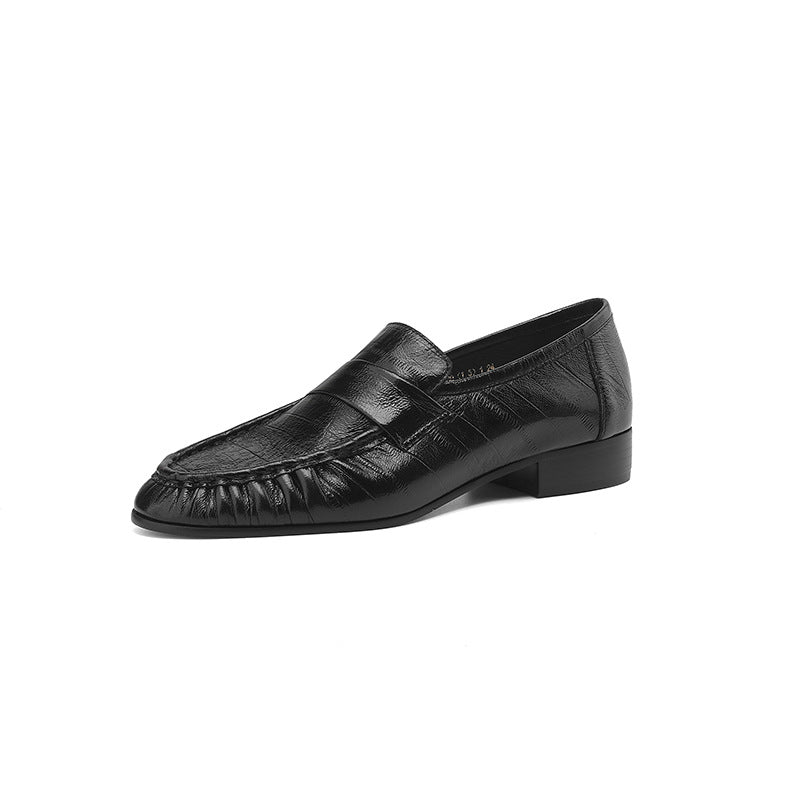 Cowhide Retro Minority Crocodile Pattern Chunky Pumps Slip-on Genuine British Women's Casual Shoes