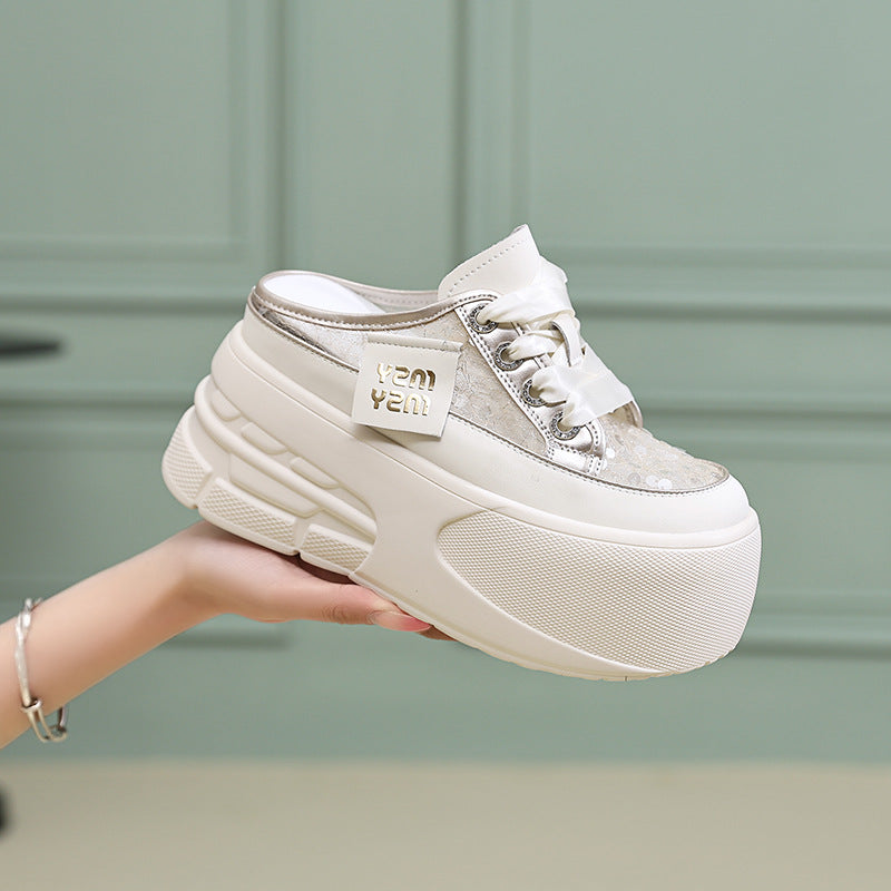 Women's Fashion Sequin Gauze Breathable Outer Wear Thick Bottom Sandals