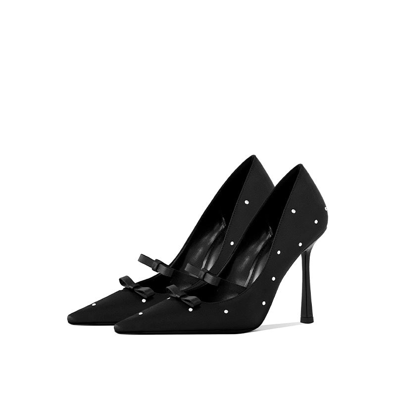 Women's High-grade French Style Temperament Bow Black Women's Shoes