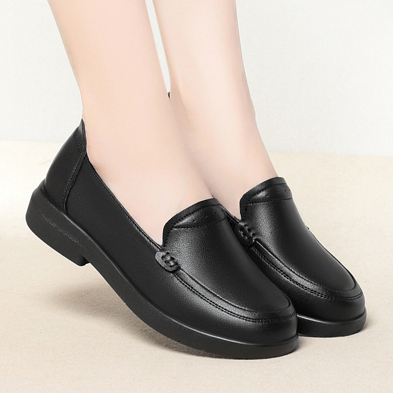 Women's Single-layer Flat Soft Bottom Mom Black Comfortable Round Women's Casual Shoes