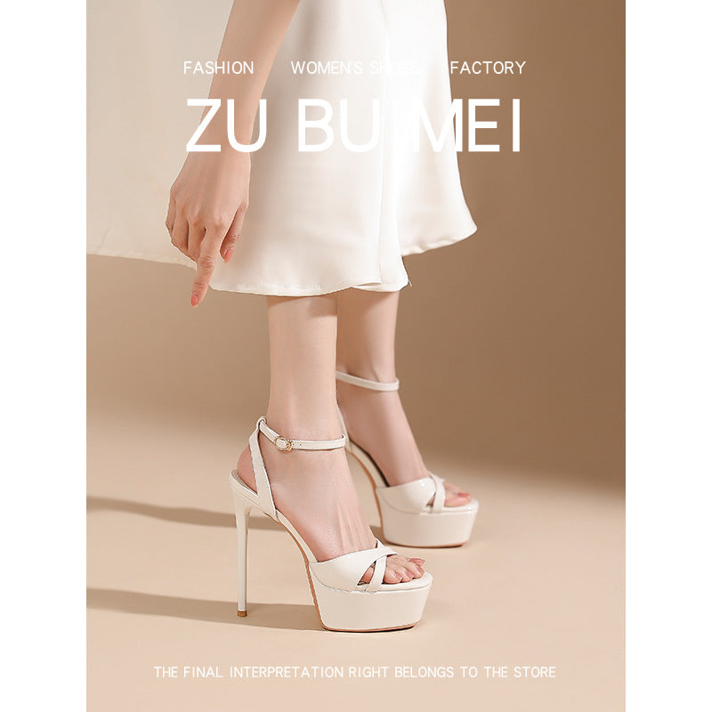 Sexy Open Toe Waterproof Platform Female Square Stiletto Not Sandals