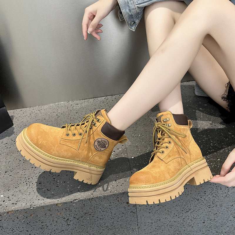 Women's Bottom Height Increasing Insole Fashion Short British Boots
