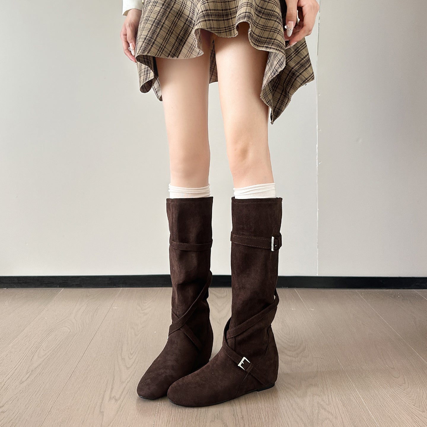 Women's American Retro Chunky Western Cowboy Riding Plus Veet Women's Leather Boots