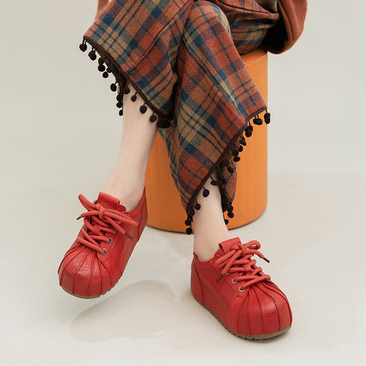 Women's Retro Style Top Layer Book Life Red Women's Casual Shoes
