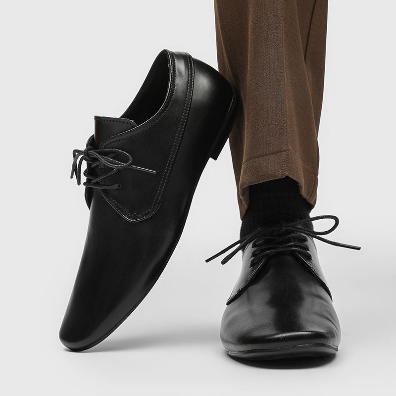 Men's Square Toe Business Black Formal Fashion Men's Casual Leather Shoes